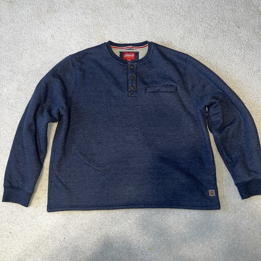 Coleman Mens Blue Sherpa Lined Henley Waffle Sweater Work Shirt Fleece XXL